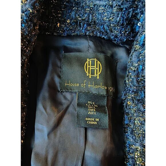 House of Harlow 1960 blue double-breasted tweed jacket shimmering metallic threa - Picture 5 of 9